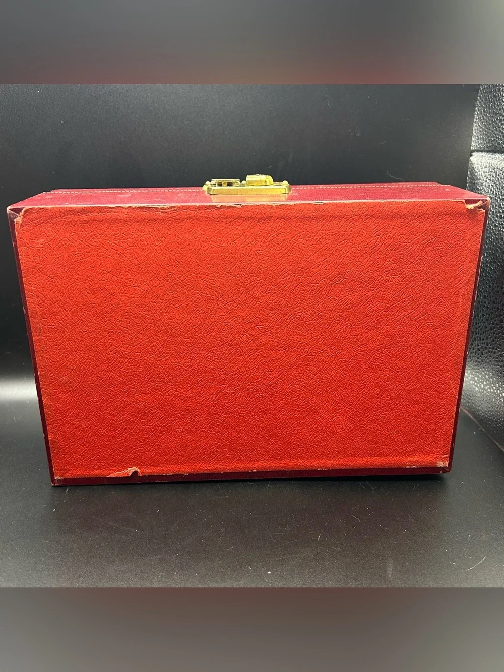 Vintage Mele/Thorens Burgundy & Gold Leatherette Jewelry Music Box. Tested Works